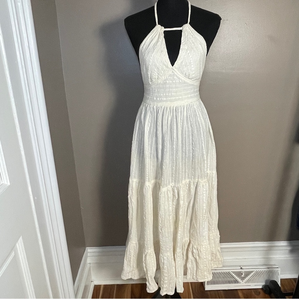 STAR OF INDIA White Cotton Gauze Halter Maxi Dress, Size M